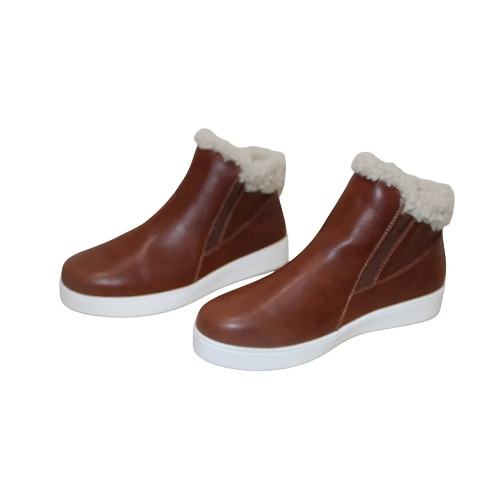 Muk Luks Montana Big Sky‎ Booties 8 Brown Faux Shearling Trim Slip On Bootie